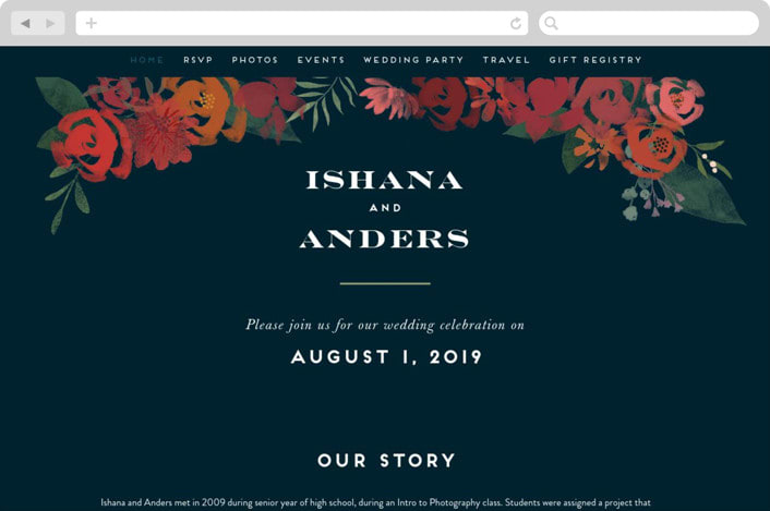 "Midnight Garden" - Wedding Website in Deep Sea by Jennifer Wick - Desktop Design