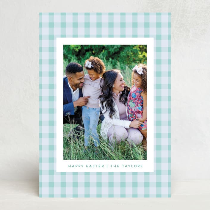 "Easter Plaid card" - Easter Photo Cards in Aqua by Sarah Cohn - Front