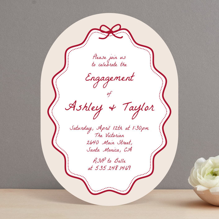 "wavy oval" - Engagement Party Invitations in Wine by Cass Loh - Front