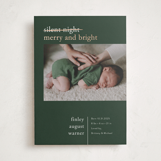 "Merry Nights" - Holiday Birth Announcement Cards in Fir by Pink House Press - Front
