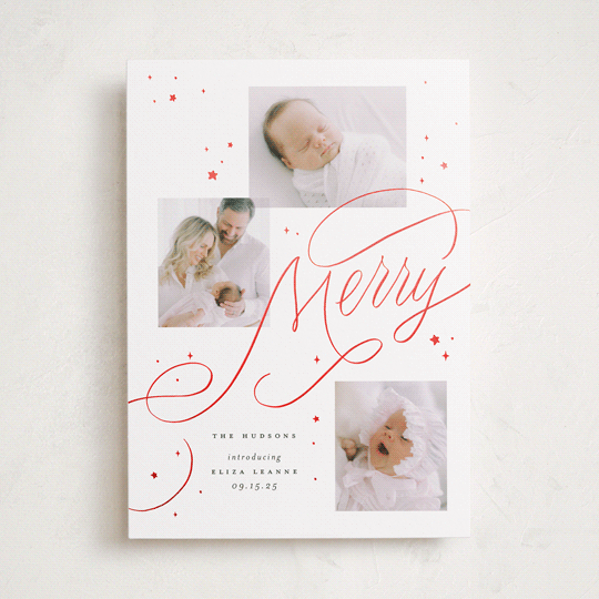 "Newborn Starlight" - Holiday Birth Announcement Cards in Snowfall by Erin L. Wilson - Front