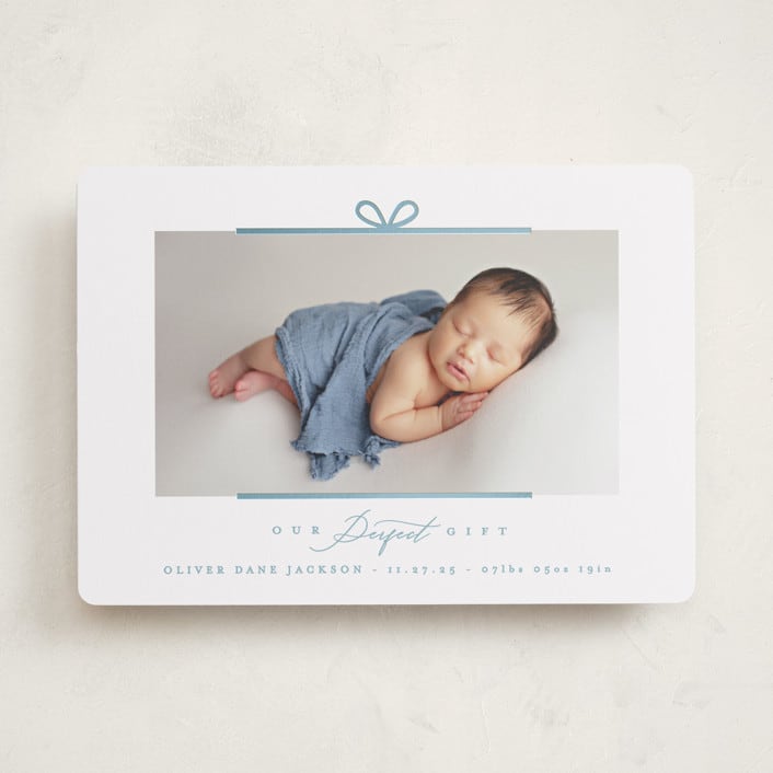 "Our Perfect Gift" - Holiday Birth Announcement Cards in Blue Jay by Creo Study - Front
