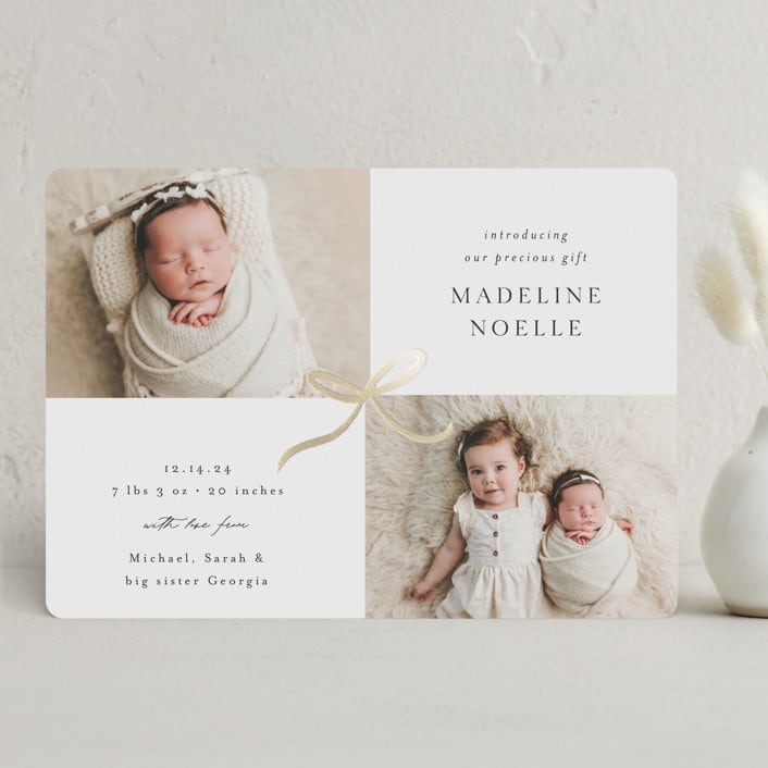 "Precious Two" - Holiday Birth Announcement Cards in Snowflake by Emily Betts - Front