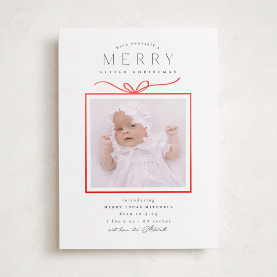 "Little Gift" - Holiday Birth Announcement Cards in Marshmallow by Everett Paper Goods - Front