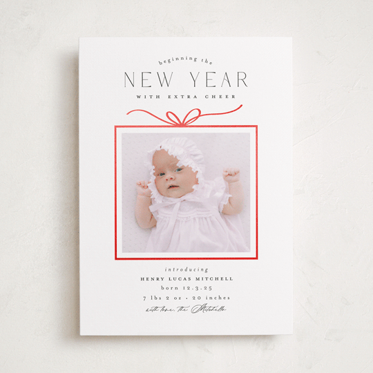 "Little Gift" - Holiday Birth Announcement Cards in Marshmallow by Everett Paper Goods - Front