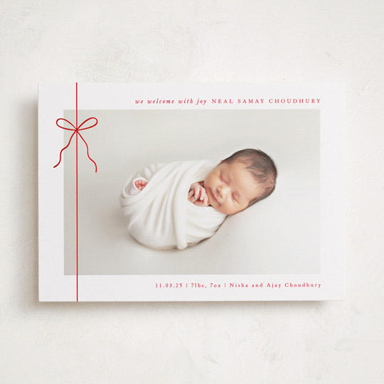 "Crisp Bow" - Holiday Birth Announcement Cards in Crisp Bow by Olivia Raufman - Front
