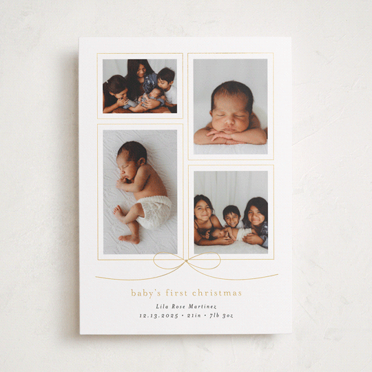 "With a bow" - Holiday Birth Announcement Cards in Ink by Blustery August - Front