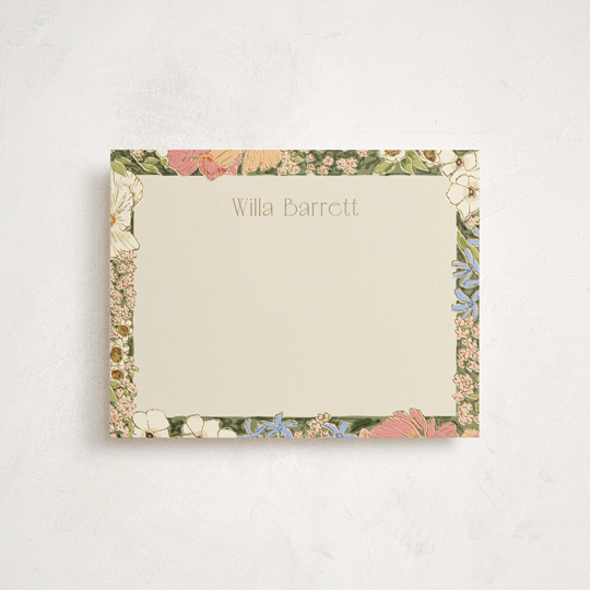 "In The Garden" - Personalized Stationery Cards in Sherbet by Leah Bisch - Front