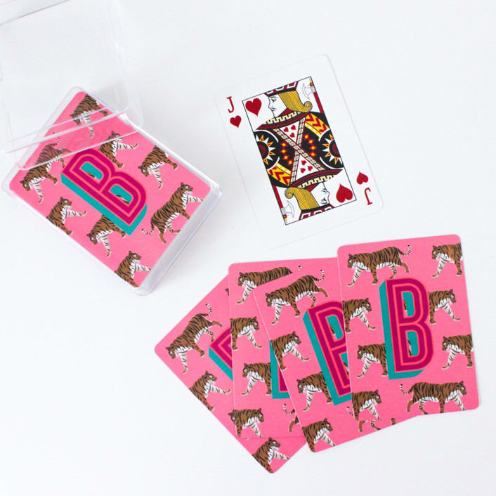Tigers Pink Monogrammed Playing Cards by Clairebella