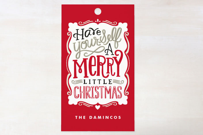 "Merry Typography" - Gift Tags in Deep Crimson by Alethea and Ruth - Front