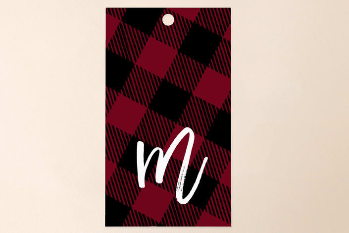 "Painterly Plaid" - Gift Tags in Crimson by Sarah Brown - Front