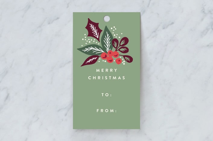"Pine Branch Berries" - Gift Tags in Leaf by Alethea and Ruth - Front