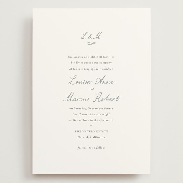 "signature monogram" - Wedding Invitations in Sage by Sara Hicks Malone - Front