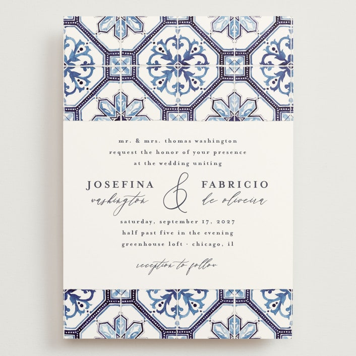 "watercolor azulejo" - Wedding Invitations in Azure by Anastasia Makarova - Front