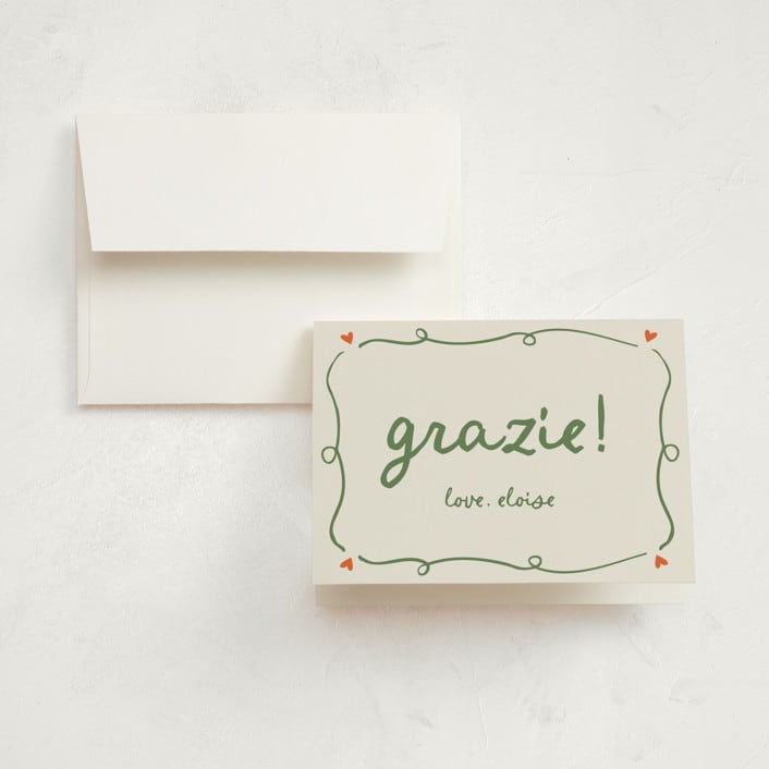 "Cin cin" - Graduation Thank You Cards in Sage by Stephanie Heinrich Godbout - Front