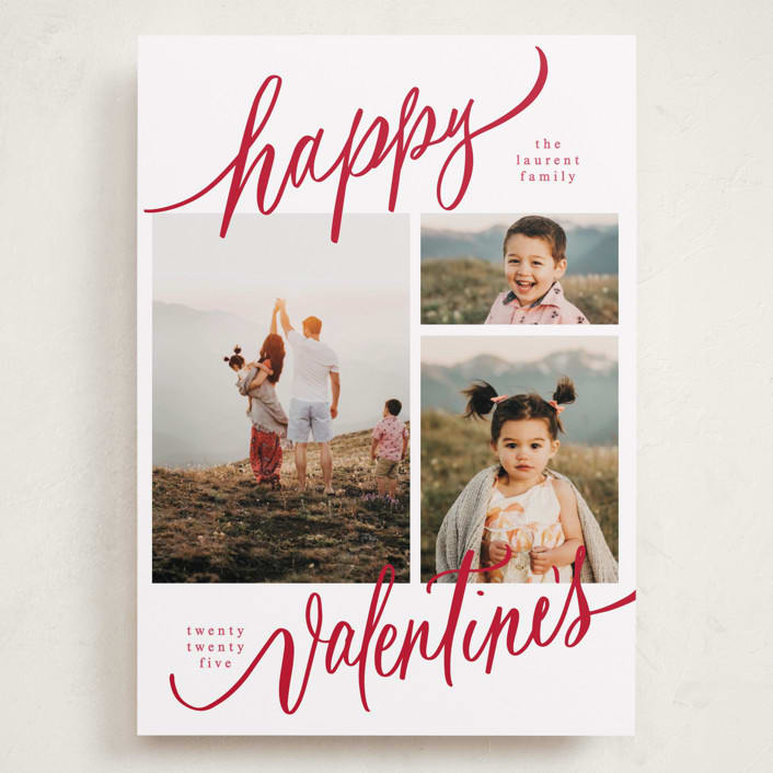 "Tri-photo Happy Holidays" - Valentine's Day Cards in Rose by Elsa Duncan - Front
