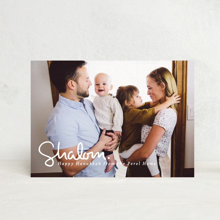 "Simply Shalom" - Hanukkah Cards in Snow by Akweley Creative - Front