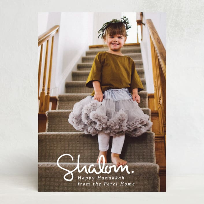 "Simply Shalom" - Hanukkah Cards in Snow by Akweley Creative - Front
