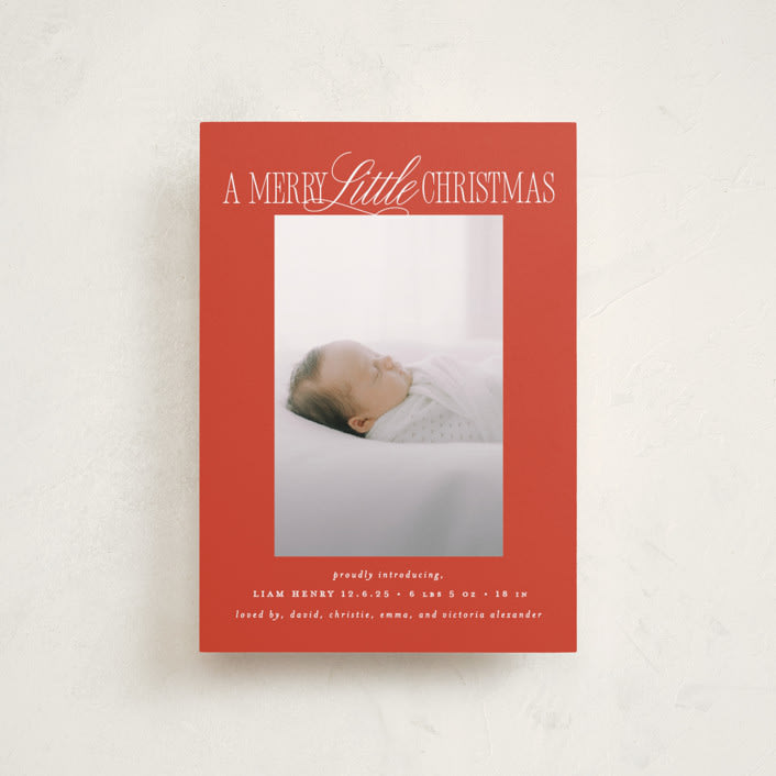"Littlest Christmas" - Holiday Birth Announcement Cards in Poinsettia by Brooke Chandler - Front