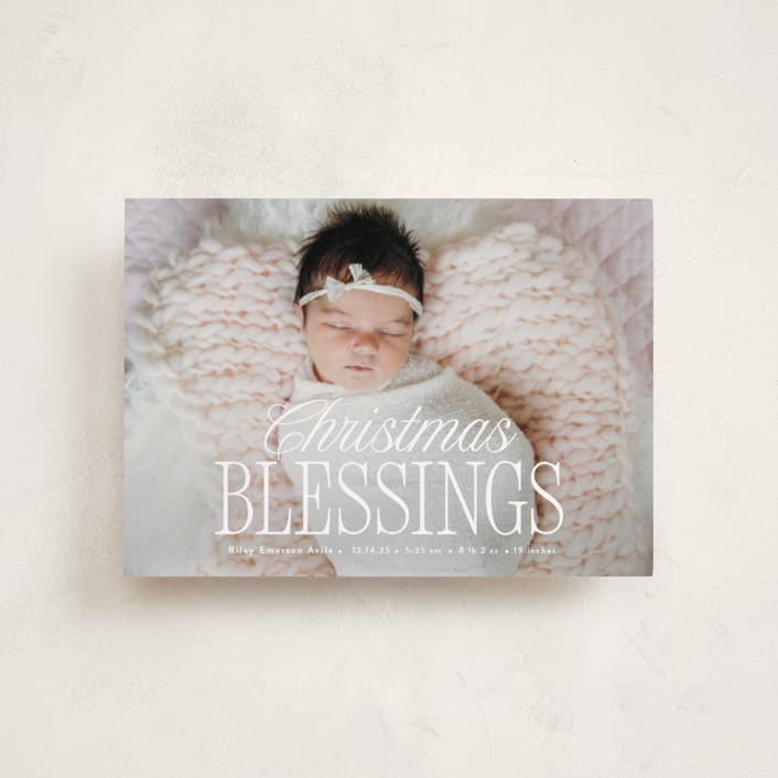"blessed welcome" - Holiday Birth Announcement Cards in Snow by Susan Asbill - Front