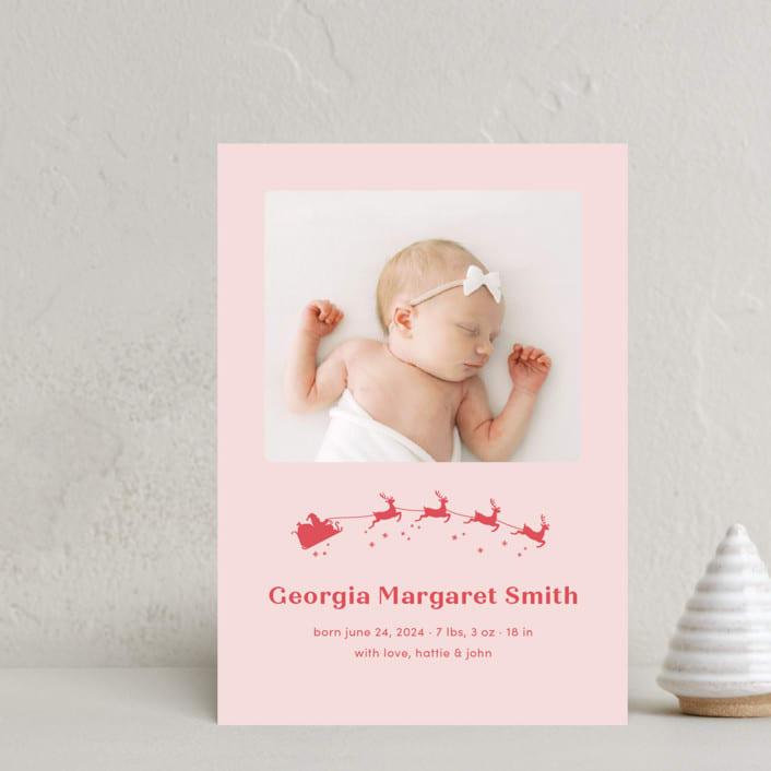 "Special Delivery" - Holiday Birth Announcement Cards in Peppermint by Megan Davis - Front