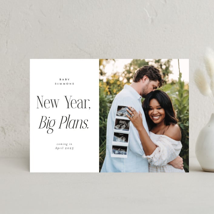 "Big Plans" - Holiday Birth Announcement Cards in Snow by Paper Raven Co. - Front