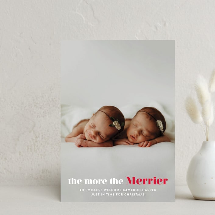 "a merry addition" - Holiday Birth Announcement Cards in Frosting by Liz Conley - Front