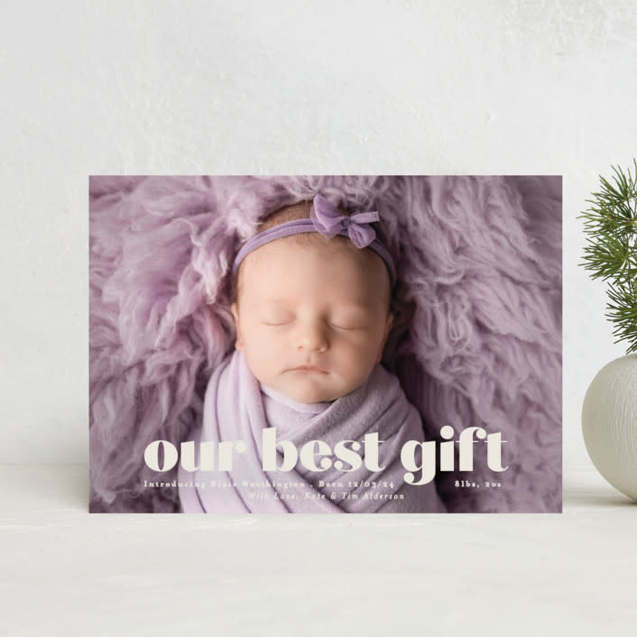 "our gift" - Holiday Birth Announcement Cards in Eggshell by Angela Thompson - Front