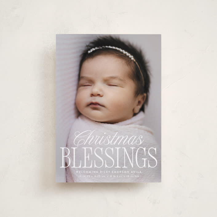"blessed welcome" - Holiday Birth Announcement Cards in Snow by Susan Asbill - Front
