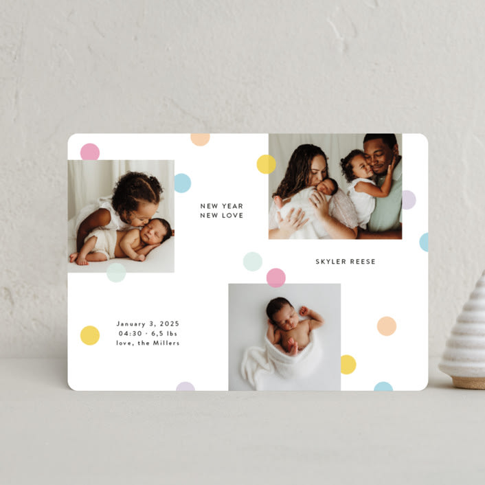 "New big love" - Holiday Birth Announcement Cards in Marshmallow by Yuliya Evseeva - Front