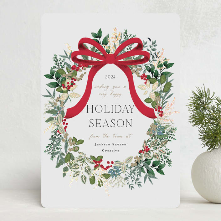 "Holiday Bow" - Holiday Cards in Candy Cane by Susan Moyal - Front