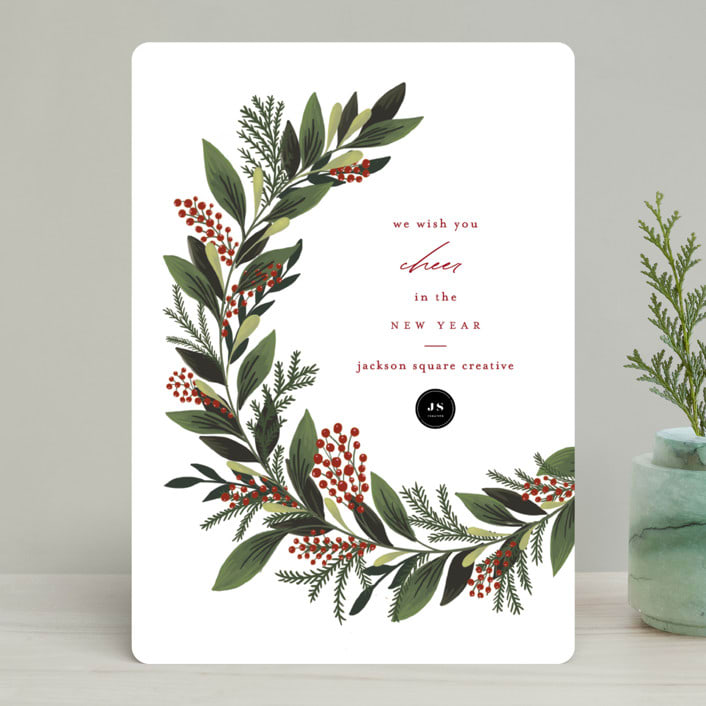 "Floral Wreathe" - Holiday Cards in Candy Cane by Mansi Verma - Front