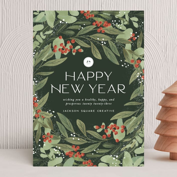 "Floral Flurry" - Holiday Cards in Holly Berry by Leah Bisch - Front