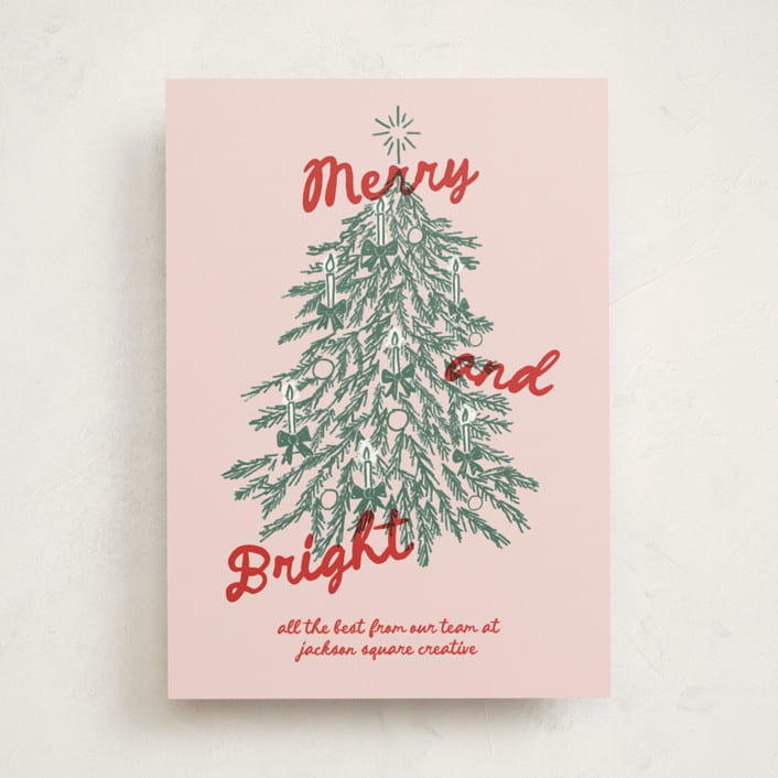 "Vintage Candlelit Tree" - Holiday Cards in Winter Rose by Holly Whitcomb - Front