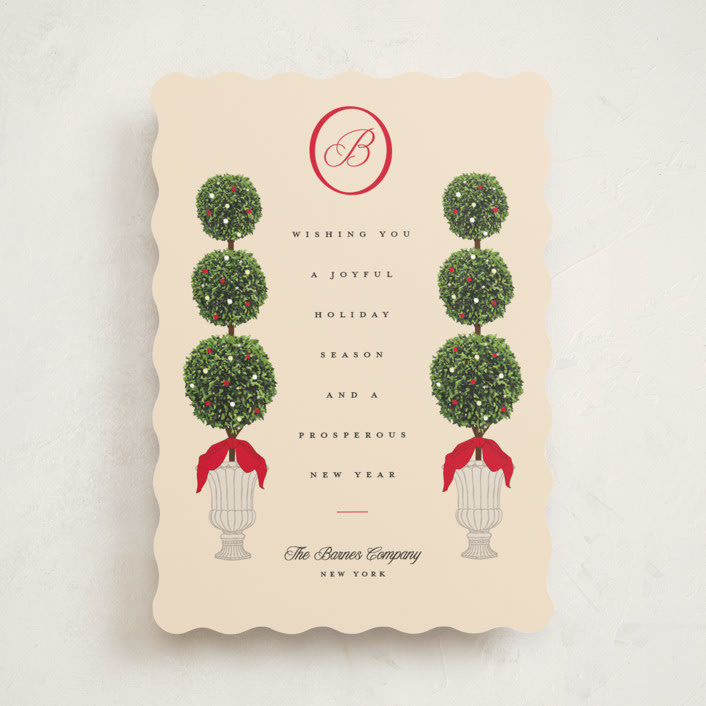 "Holiday Topiary" - Holiday Cards in Berry by Jennifer Lew - Front