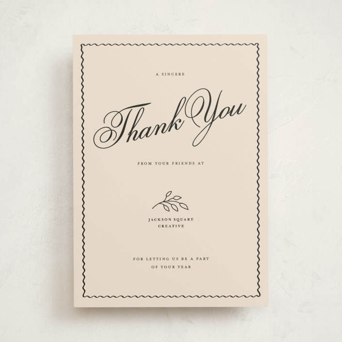"Sincerely Thank You" - Holiday Cards in Cream by Rachel Cassel - Front