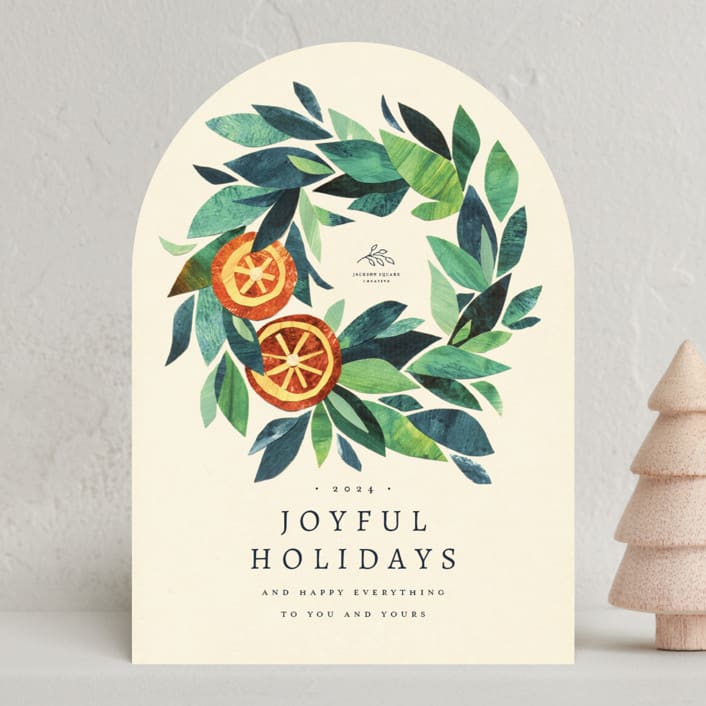 "paper orange wreath" - Holiday Cards in Crème by Anastasia Makarova - Front