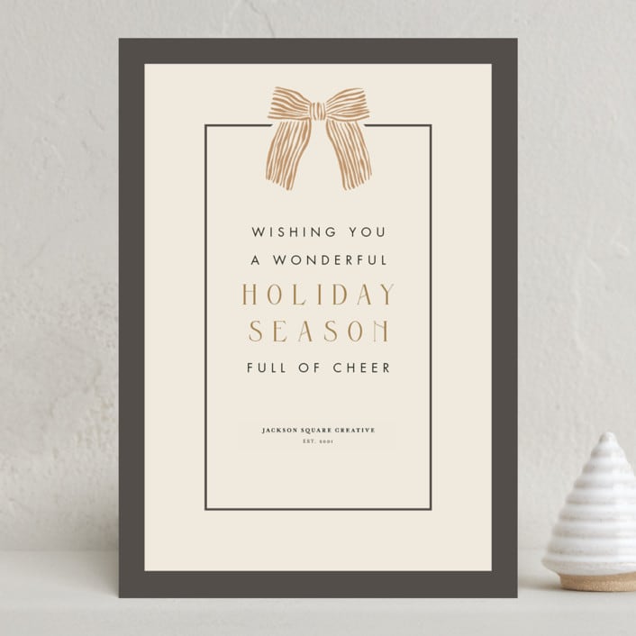 "Watercolor Bow" - Holiday Cards in Charcoal by Cindy Reynolds - Front