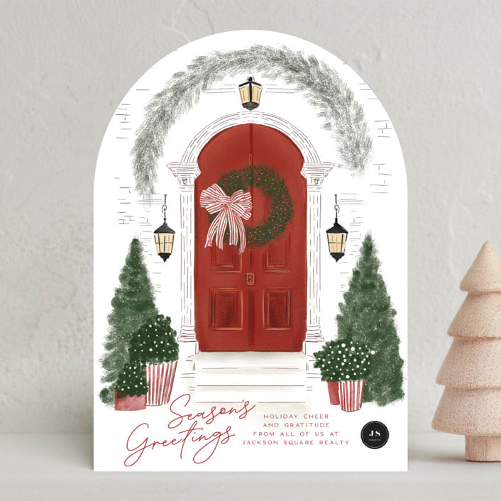 "A Door" - Holiday Cards in Holly Berry by Jenna Holcomb - Front