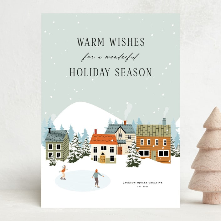 "Let it snow at the village" - Holiday Cards in Blue Spruce by Sherley Ferreira - Front