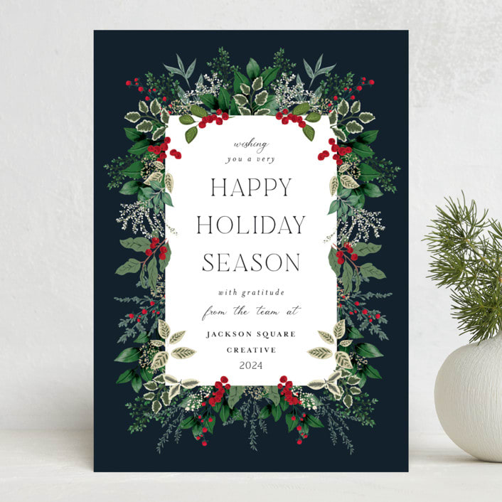 "Greenery Framed" - Holiday Cards in Holly Berry by Susan Moyal - Front