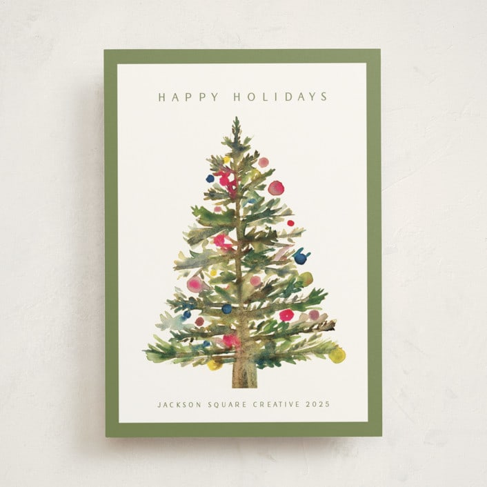 "Watercolor Tree" - Holiday Cards in Sage by Nicole Walsh - Front