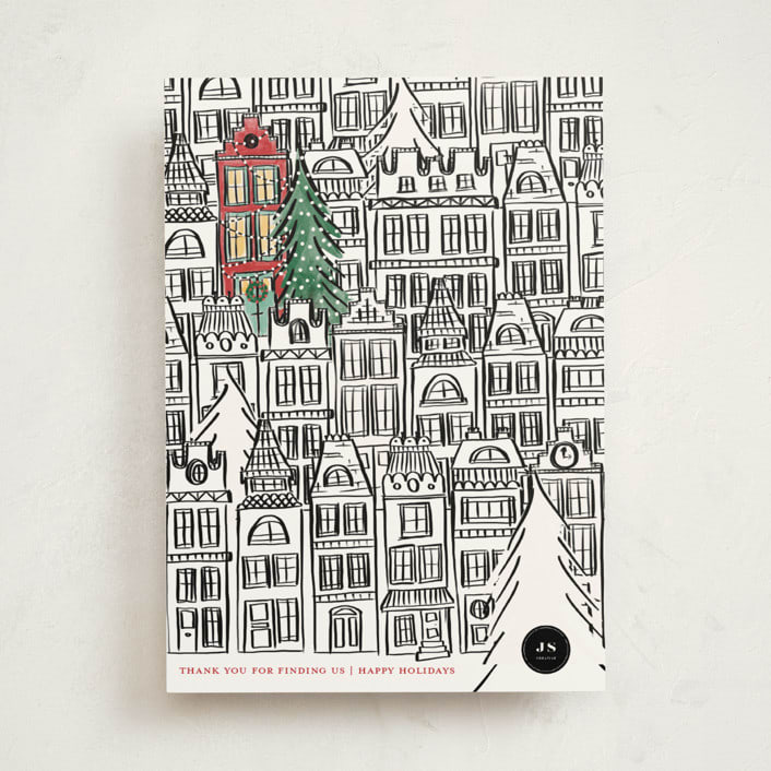 "Find Us Buildings" - Holiday Cards in Ink by Caroline Harberd - Front