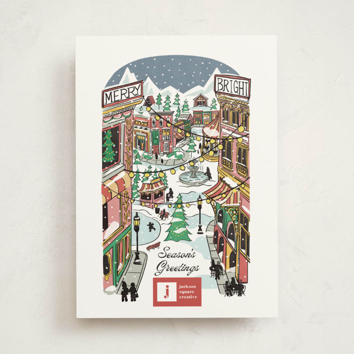 "Quaint Town Square" - Holiday Cards in Cherry by Becky Nimoy - Front