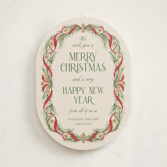 "Pine Border" - Holiday Cards in Cranberry by Paper Sun Studio - Front