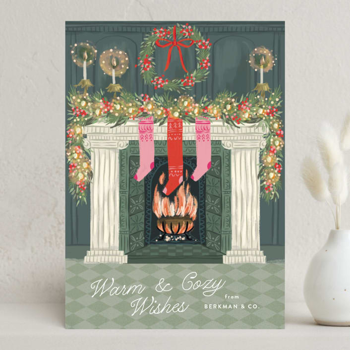"Holiday Hearth" - Holiday Cards in Forest by Jackie Crawford - Front