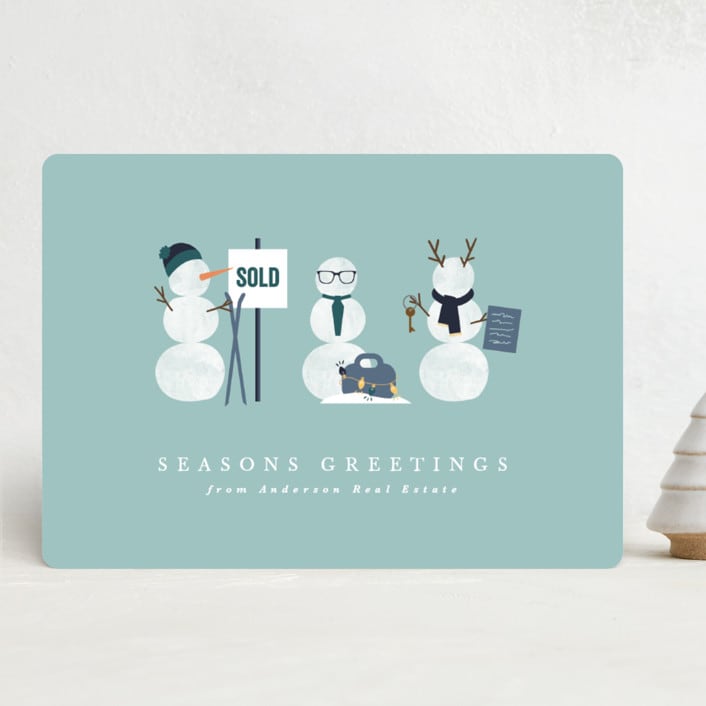 "Real Estate Buddies" - Holiday Cards in Wintermint by Corinne Malesic - Front