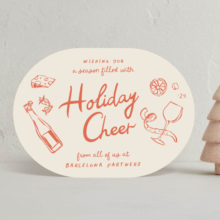 "Gourmet Cheers" - Holiday Cards in Persimmon by Megan Davis - Front
