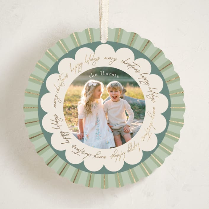 "Scalloped Circle" - Holiday Ornament Cards in Evergreen by Kelly Williams - Front