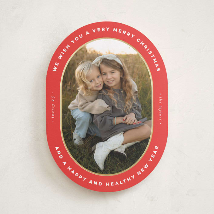 "Oval Frame" - Holiday Cards in Poinsettia by Erica Krystek - Front